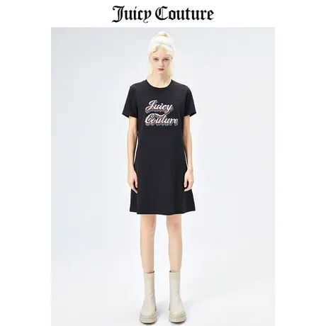 Juicy Couture橘滋美式夏季新款时尚刺绣印花宽松显瘦短袖连衣裙图片