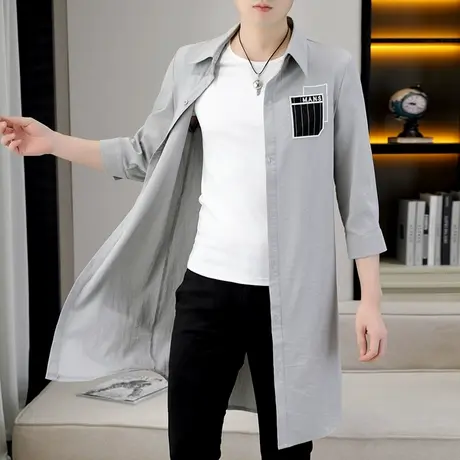 夏季潮牌中长款防晒衣外套男士七分袖衬衫式披风薄款帅气透气风衣商品大图