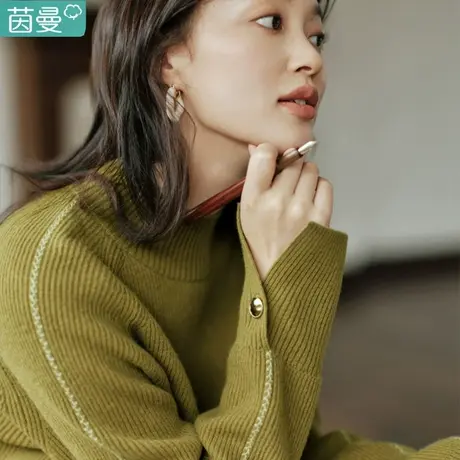 茵曼软糯慵懒套头毛衣女装2024新款春秋季宽松内搭半高领针织上衣图片