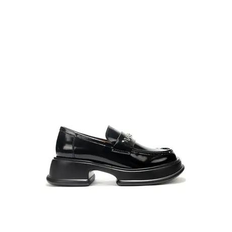 VME舞魅黑色漆皮厚底时尚乐福鞋女春秋外穿百搭亮面小个子ck单鞋商品大图