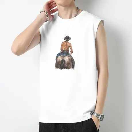 重磅纯棉白色背心男夏季健身跨栏运动篮球坎肩液氨长绒棉无袖t恤图片