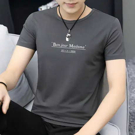 莫代尔短袖t恤男潮2023新款夏装上衣服冰丝冰感体恤半袖男装潮流商品大图