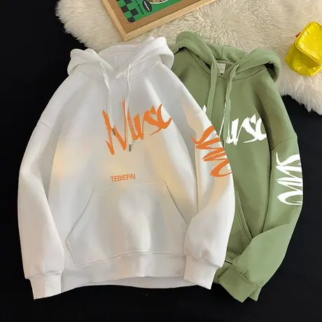 2023新款连帽卫衣男春秋季潮牌帽衫宽松上衣港风复古涂鸦印花外套商品大图