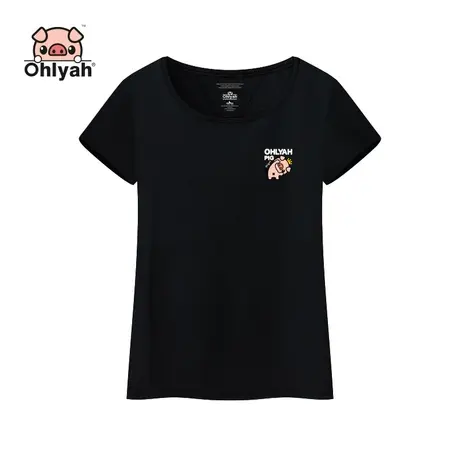 Ohlyah品牌2023新款女t恤春夏休闲短袖圆领黑色大码修身显瘦半袖图片