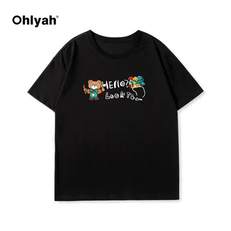Ohlyah搞怪趣味Hello小熊印花T恤2023夏季新品潮牌宽松短袖女上衣图片