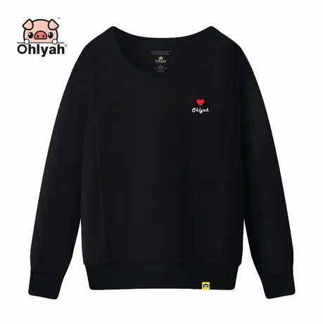 Ohlyah休闲大码女装卫衣2023秋冬纯棉薄款黑色打底衫外穿上衣圆领图片