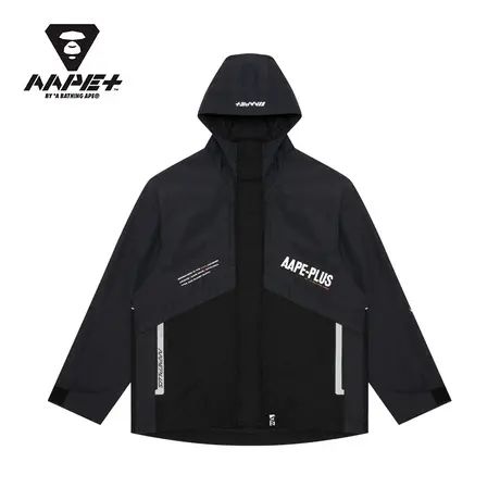 AAPE+运动男装秋冬字母印花徽章拼接连帽风衣7490XXH图片