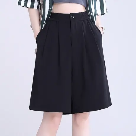 2023夏季新款黑色短裤五分裤女高腰宽松阔腿裤显瘦时尚休闲裤中裤商品大图