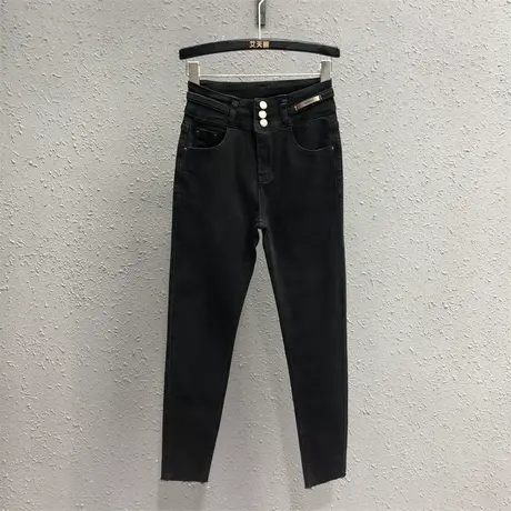 韩版2023秋季新款时尚三粒扣紧身牛仔裤女士百搭显瘦铅笔裤打底裤图片