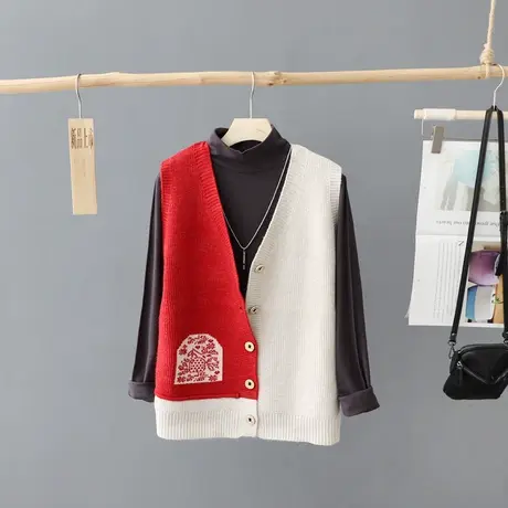 V领针织衫2023年新款秋冬百搭针织马甲女背心无袖毛衣坎肩马夹潮X商品大图