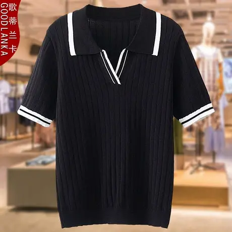 中年40-50岁妈妈夏装POLO领冰丝上衣加肥加大码女短袖针织衫上衣商品大图