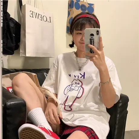 原创~吃雪糕的大胖子2023新款夏装纯棉宽松百搭圆领短袖T恤女ins图片