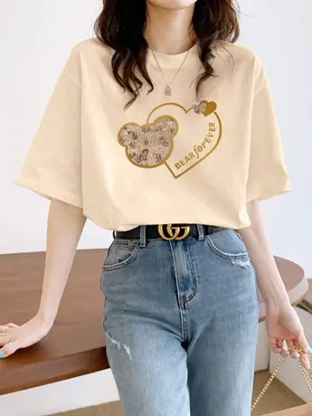 美式复古仿棉短袖t恤女夏季宽松韩版潮oversize设计感小众上衣服商品大图