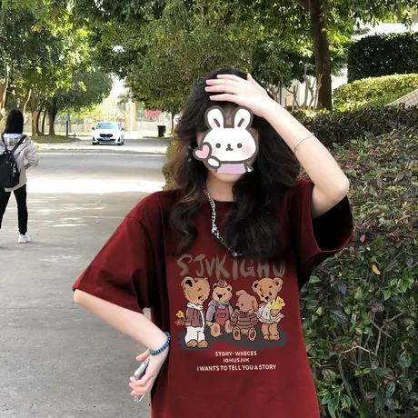 纯棉小个子短袖t恤女夏季2023新款美式复古oversize宽松半袖上衣商品大图