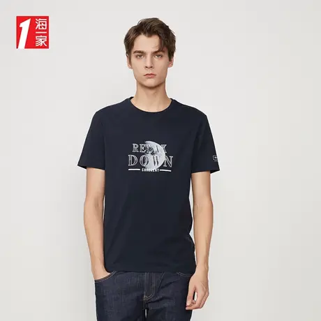 海一家时尚印花短T新款舒适休闲基础日常圆领短袖T恤男图片
