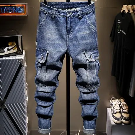 夏天薄款工装牛仔裤男直筒宽松百搭休闲长裤子男韩版潮流男装复古商品大图