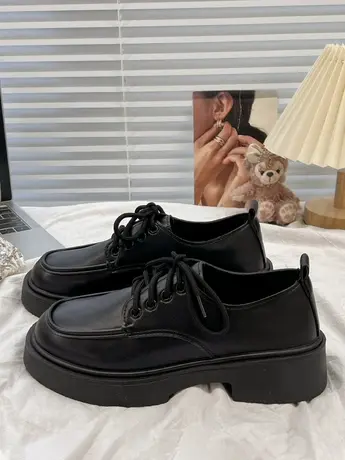 配裙子小皮鞋女2023春秋季新款复古英伦风学生百搭系带厚底增高单商品大图