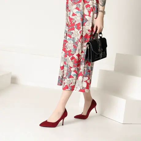 红色高跟鞋女细跟2023年春季新款尖头浅口新娘结婚鞋性感气质单鞋图片