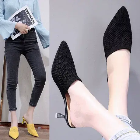 网纱凉鞋女夏外穿配裙时装气质仙女风细跟高跟包头半拖鞋凉拖2023商品大图