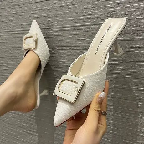 2023年春季新款尖头水钻半拖鞋女细跟气质百搭包头外穿高跟凉拖鞋商品大图