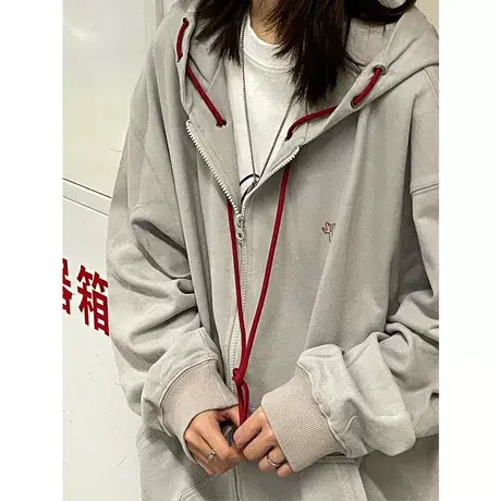 大码美式连帽卫衣女装春秋款胖MM宽松薄款长袖开衫学生外套200斤商品大图