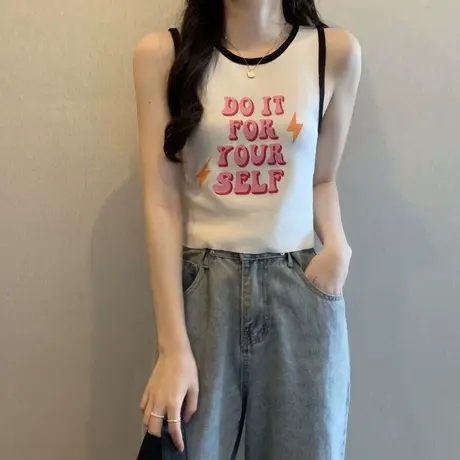 甜辣风趣味字母印花无袖背心女024韩系吊带修身短款减龄外穿上衣商品大图