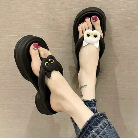 踩屎感人字拖外穿女夏季卡通可爱猫咪防滑厚底增高沙滩夹脚凉拖鞋商品大图