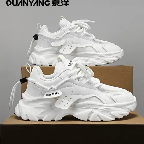 网红爆款男鞋冬季皮面防水运动鞋休闲鞋厚底内增高白色老爹鞋男款图片