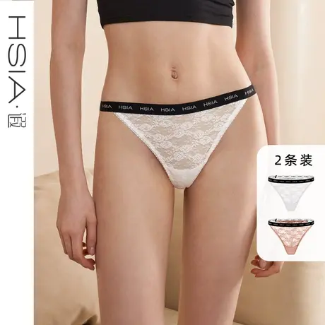 HSIA遐 性感内裤女全蕾丝小裤字母带腰头丁字裤纯棉裆两条装T裤商品大图