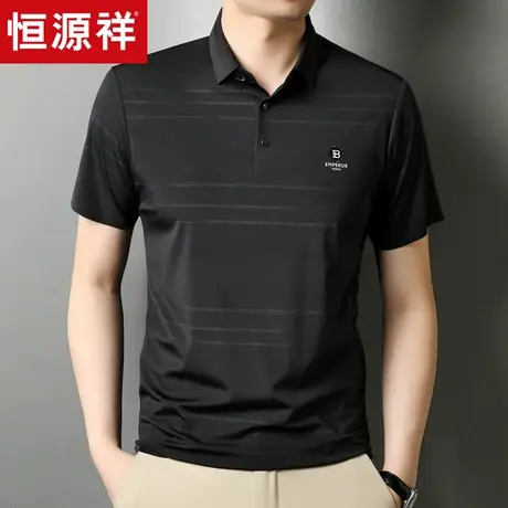 恒源祥男士短袖t恤条纹2024夏季新款男装翻领休闲polo衫中青年商品大图