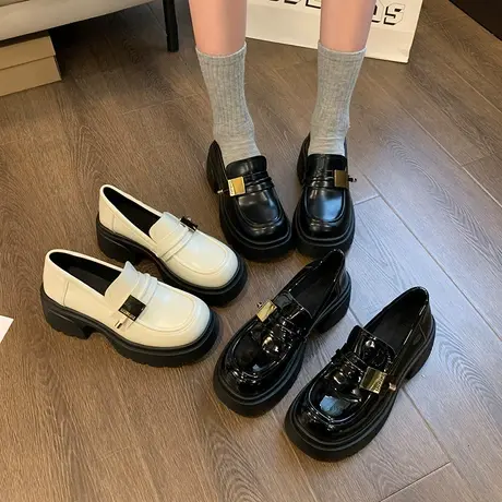 小皮鞋女粗跟高跟乐福鞋2024年新款春秋爆款单鞋一脚蹬英伦风鞋子商品大图