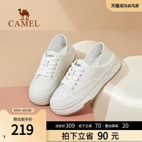 骆驼女鞋2023年春季新款低帮真皮小白鞋溶解板鞋休闲运动面包鞋商品大图