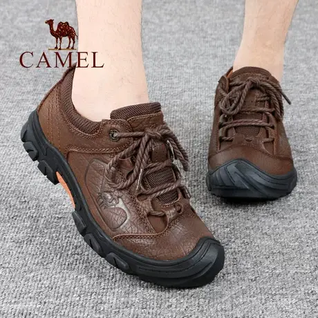 Camel/骆驼男鞋秋冬季款真牛皮系带防滑舒适户外休闲徒步旅游鞋子商品大图