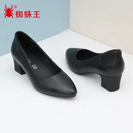 SPIDER KING/蜘蛛王女鞋真皮2022秋商场新款高跟鞋工作鞋粗跟软底商品大图