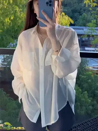 夏季新款防晒衬衫女长袖衬衫甜美温柔风韩版简约百搭显瘦防晒衬衣图片
