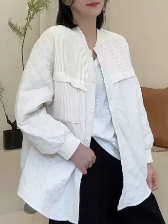 菱格棒球服外套女中长款2023秋冬装新款宽松显瘦大码轻薄棉衣棉服图片