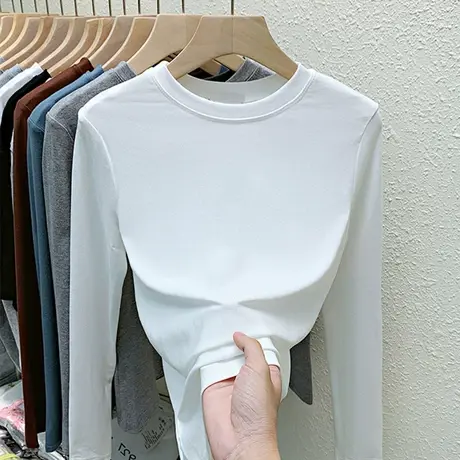白色双面德绒圆领打底衫女内搭秋冬2023新款长袖上衣加绒加厚保暖图片