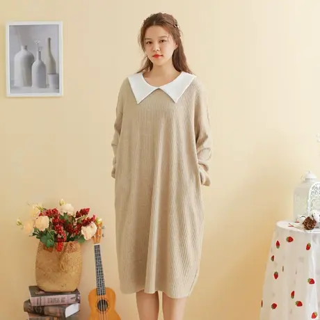 胖妹妹秋冬2023撞色毛线内搭打底连衣裙大码微胖学院风加厚打底裙商品大图