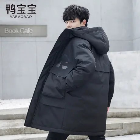 鸭宝宝羽绒服男中长款连帽工装2023新款商务休闲加厚保暖冬季外套图片