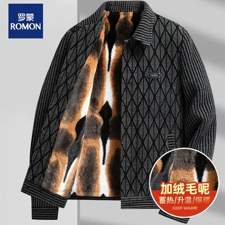 罗蒙爸爸冬装外套加绒加厚中老年男士保暖毛呢夹克男装棉衣秋冬款图片