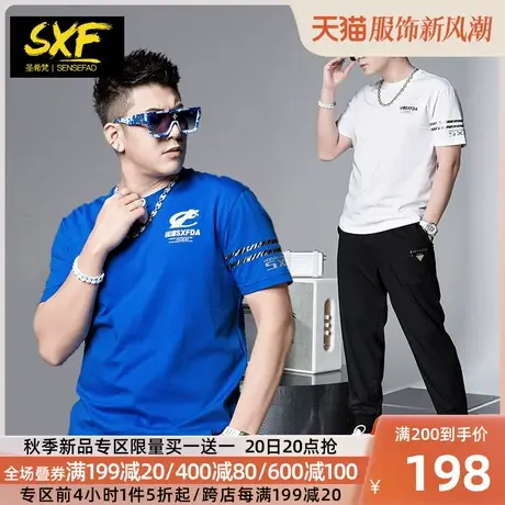 SXF圣希梵男士t恤短袖 潮流字母印花纯棉体恤衫简约帅气男士衣服商品大图