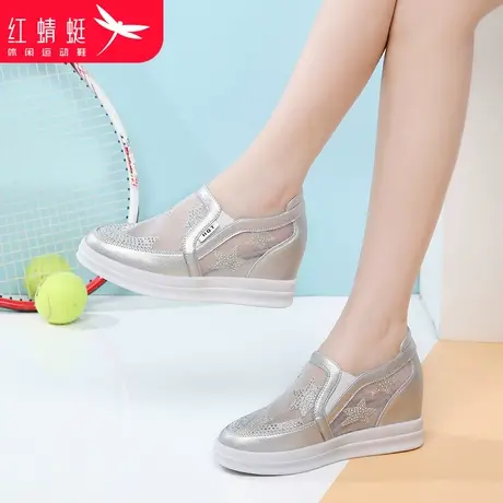 红蜻蜓女鞋夏季鞋子一脚蹬镂空薄款透气内增高小白鞋女单鞋懒人鞋图片