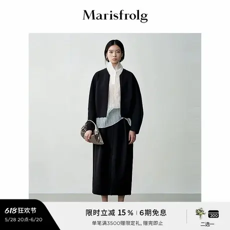 【随型外套】玛丝菲尔秋V领黑色设计茧型夹克连肩袖外套图片
