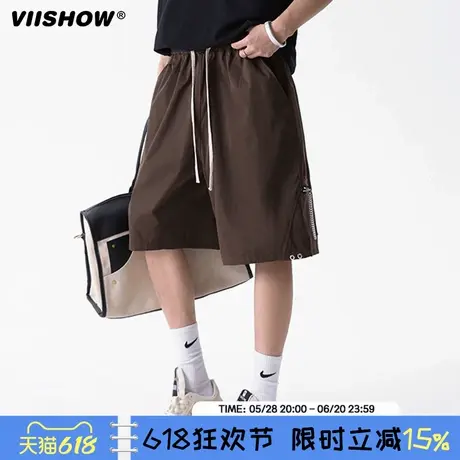 VIISHOW美式机能工装短裤男高街痞帅宽松百搭五分裤纯色拉链中裤商品大图