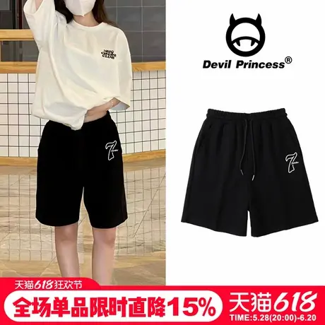 2025夏季新款运动风百搭黑色短裤女宽松阔腿高腰显瘦五分裤ins潮图片