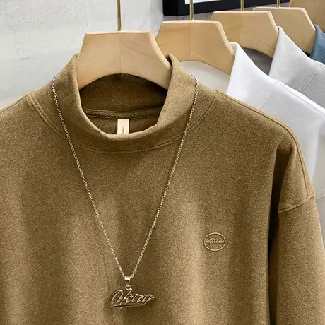 重磅春秋季加厚卫衣男士宽松纯色半高领长袖t恤日系中领打底衫潮商品大图