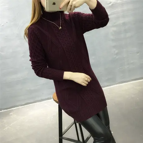半高领中长款针织衫2023秋冬新款韩版麻花打底衫加厚套头毛衣女潮商品大图
