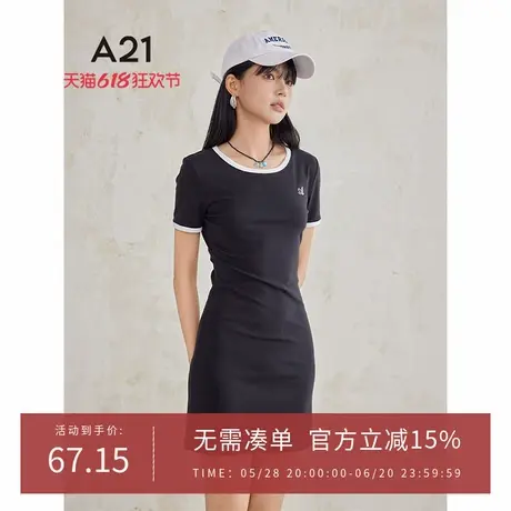 A21女装圆领短袖连衣裙夏季修身气质辣妹风包臀裙女图片
