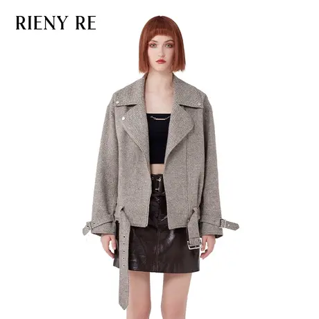 RIENYRE外套女2023秋冬新款气质通勤百搭短款宽松翻领外套大衣女商品大图