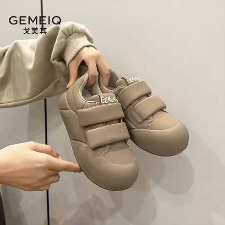 戈美其小白鞋女2025春季新款女鞋子圆头厚底魔术贴运动休闲面包鞋商品大图